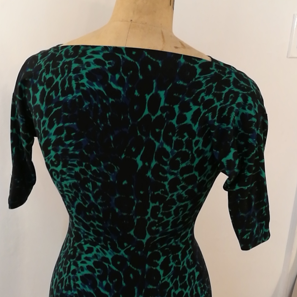 BCBG MaxAzria XXS Blue Green Cheetah Leopard Dress - Picture 6 of 16